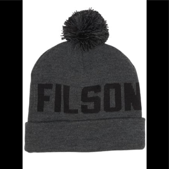 NWT Filson logo Mens Beanie+Gray+Hat+Pom Pom+OSFA - Picture 2 of 2